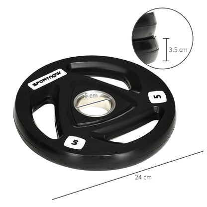 Olympic 2 x 5kg With 5cm Core Hole Weight Plates Steel & Rubber Black by Sportnow