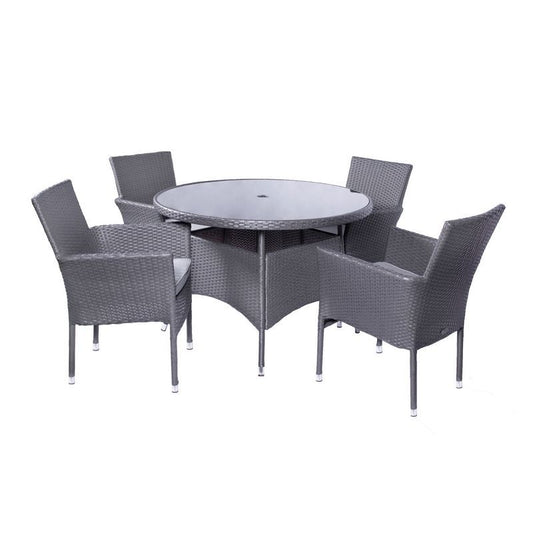 Malaga Rattan Garden Patio Dining Set by Royalcraft - 4 Seats Grey Cushions