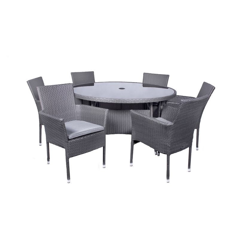 Malaga Rattan Garden Patio Dining Set by Royalcraft - 6 Seats Grey Cushions