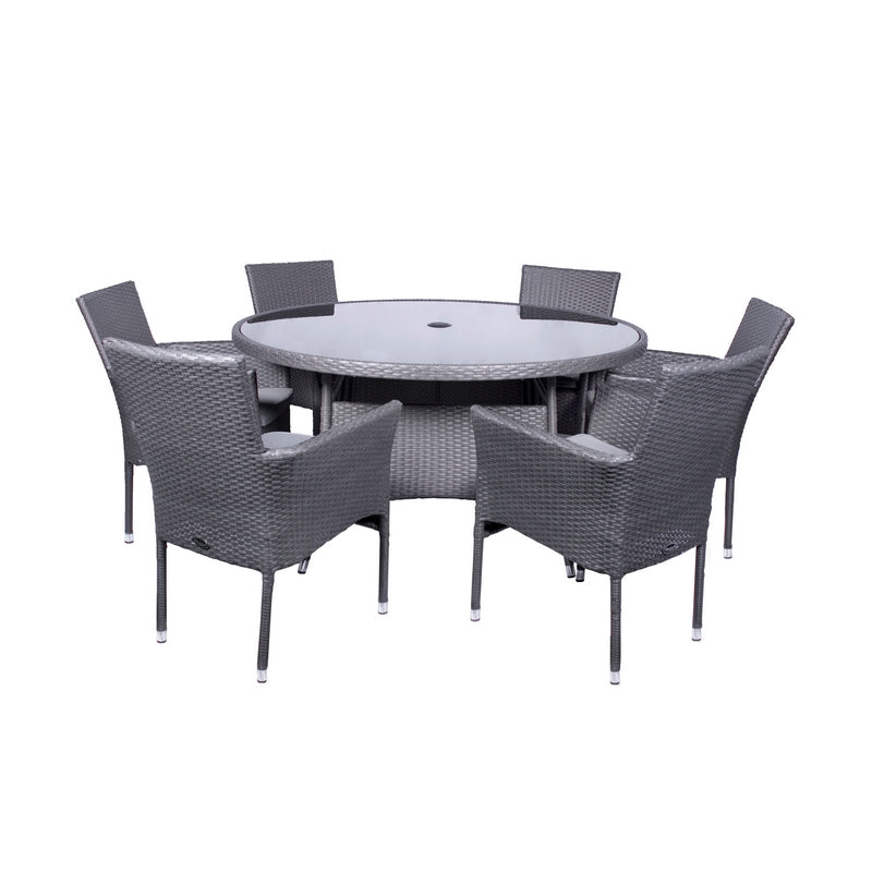 Malaga Rattan Garden Patio Dining Set by Royalcraft - 6 Seats Grey Cushions