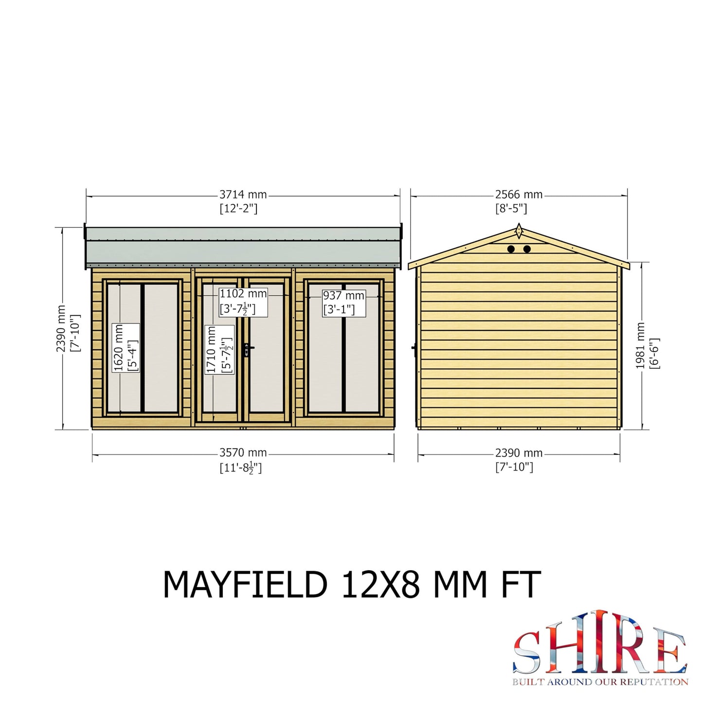 Shire Mayfield 7' 10" x 11' 8" Reverse Apex Summerhouse - Premium Dip Treated Shiplap