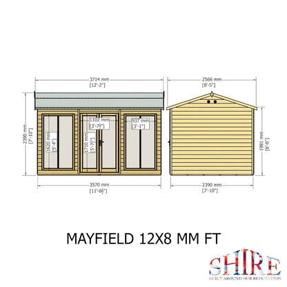 Shire Mayfield 7' 10" x 11' 8" Reverse Apex Summerhouse - Premium Dip Treated Shiplap