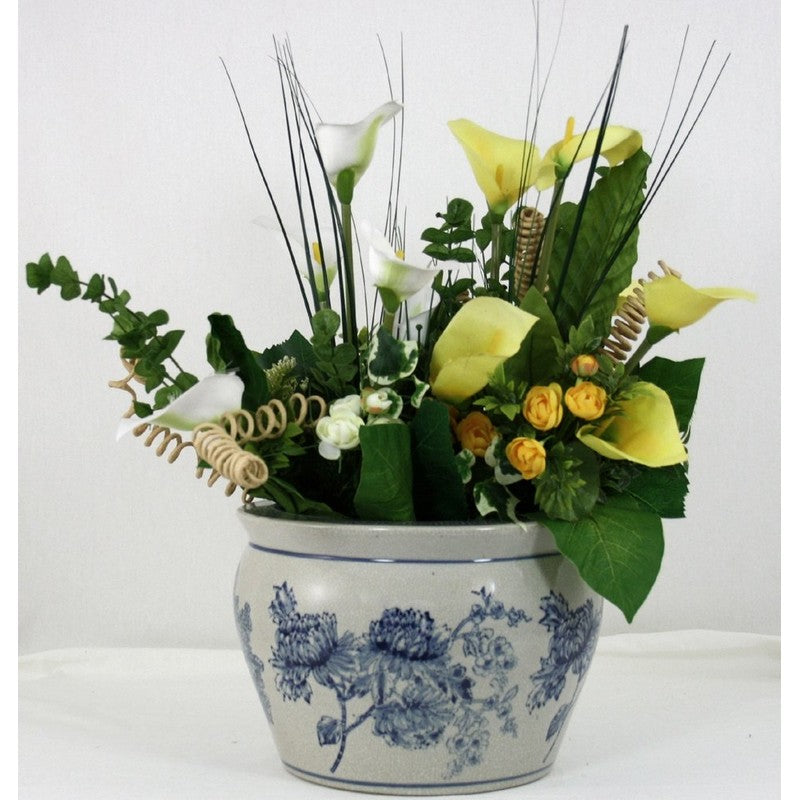 Planter Ceramic Blue & White with Flower Pattern - 25.3cm