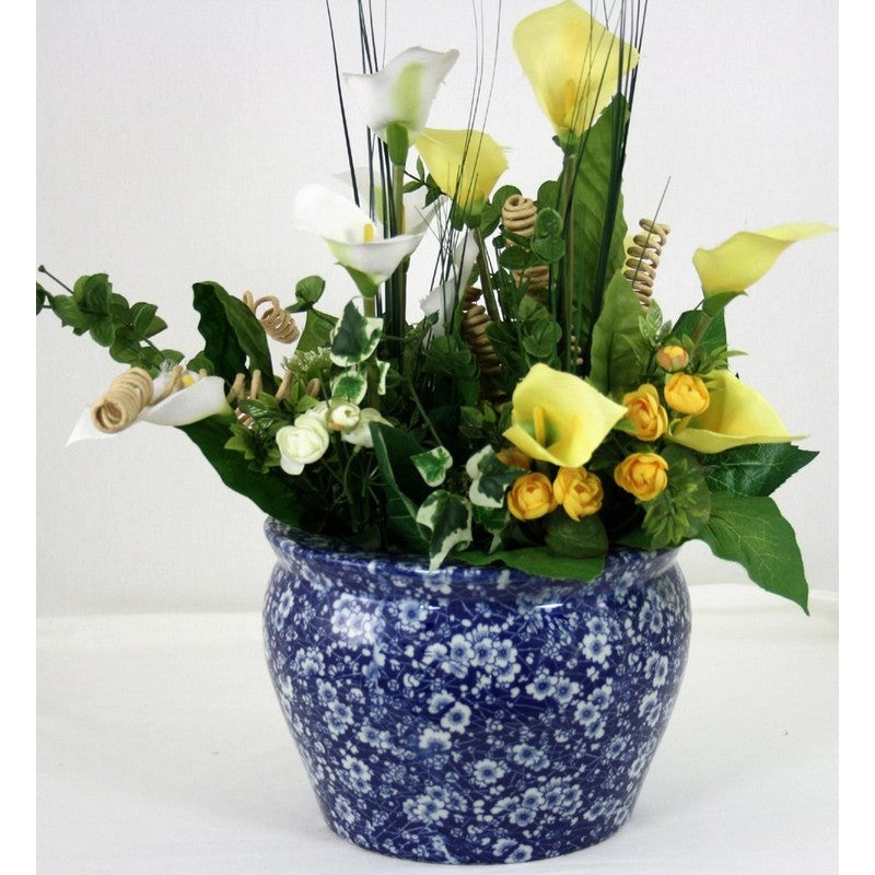 Planter Ceramic Blue & White with Flower Pattern - 25.3cm