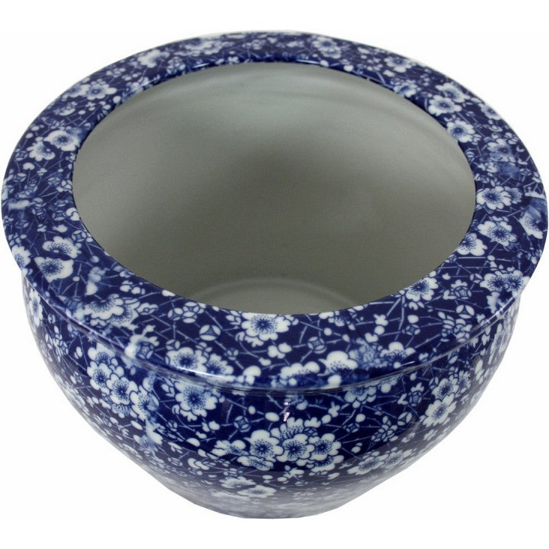 Planter Ceramic Blue & White with Flower Pattern - 25.3cm