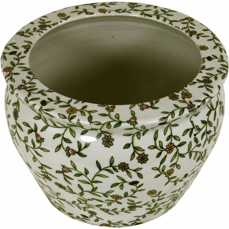 Planter Ceramic White with Flower Pattern - 19cm