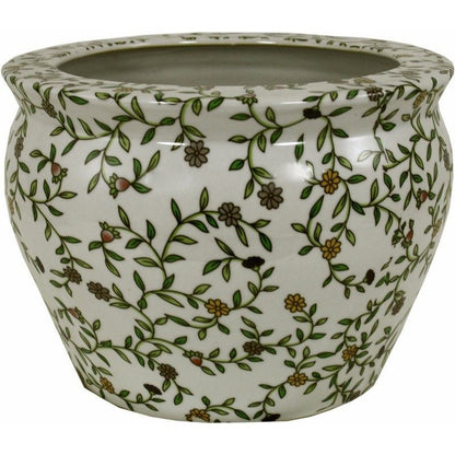 Planter Ceramic White with Flower Pattern - 19cm