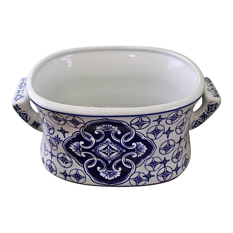 2x Planter Ceramic Blue & White with Ornate Pattern