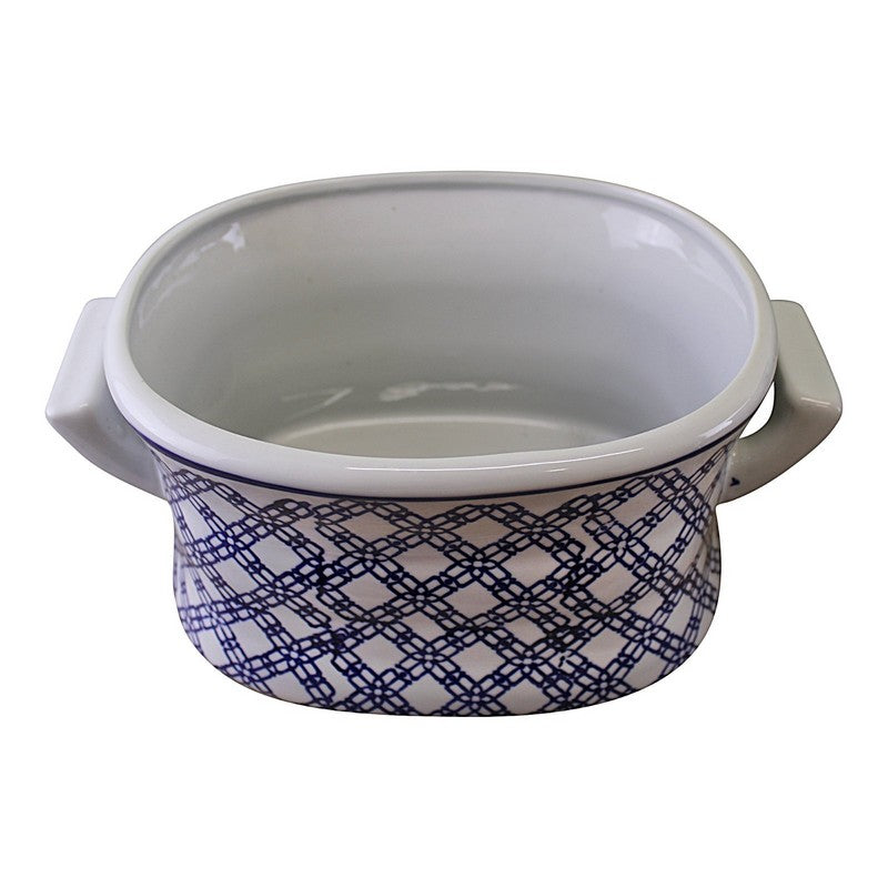 2x Planter Ceramic Blue & White with Geometric Pattern