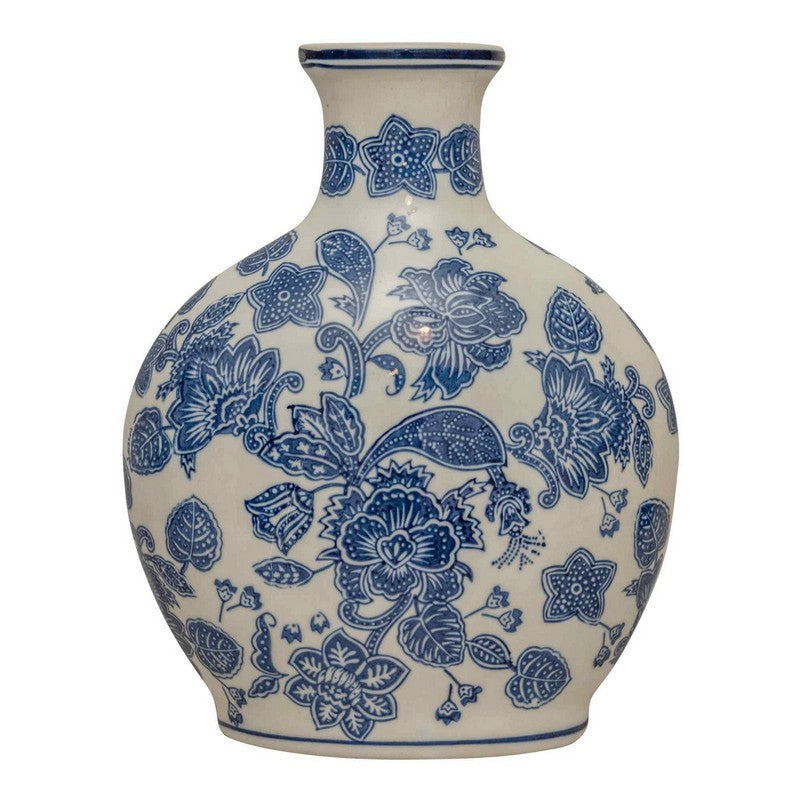 Bottle Vase Ceramic Blue & White with Flower Pattern - 31cm