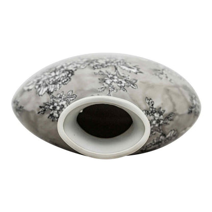 Bottle Vase Ceramic Grey & White with Flower Pattern - 32cm