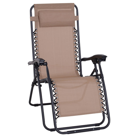 Zero Gravity Chair Metal Frame Texteline Armchair Outdoor Folding & Reclining Sun Lounger with Head Pillow for Patio Decking Gardens Camping