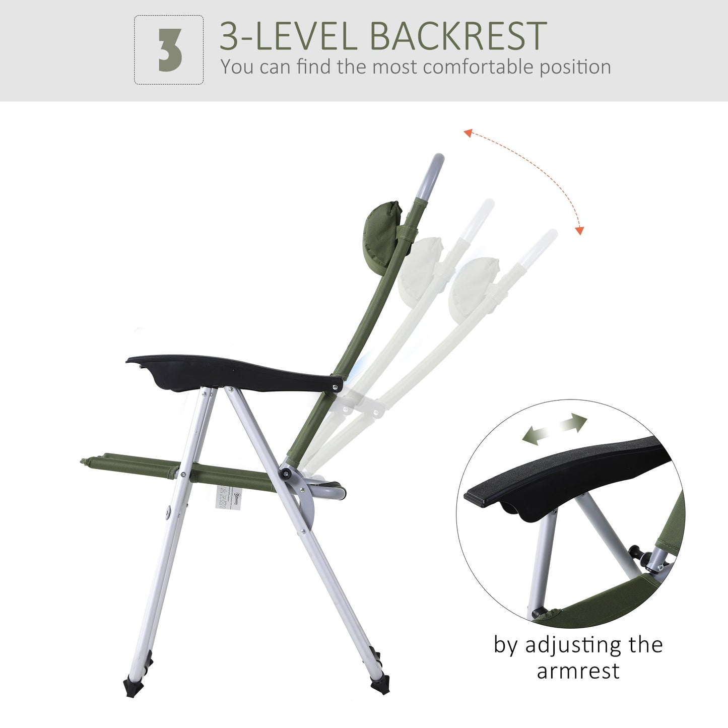 Metal Frame 3-Position Adjustable Outdoor Garden Chair w/ Headrest Green