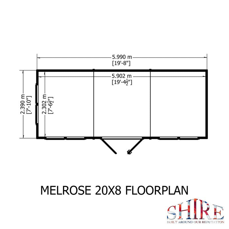 Shire Melrose 7' 10" x 19' 7" Reverse Apex Garden Office - Premium Coated Overlap