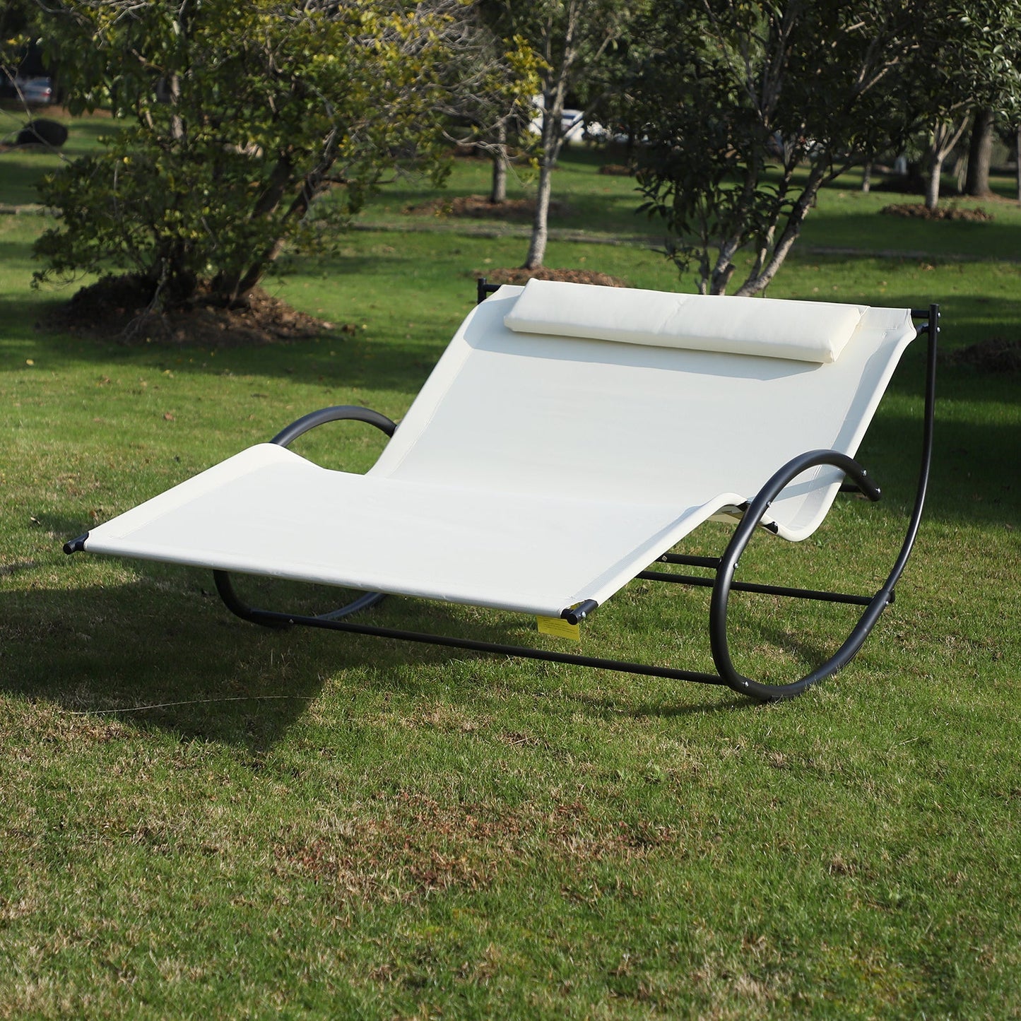 Double Hammock Chair Sun Lounger Outdoor Patio Garden Swing Rock Seat Cream White