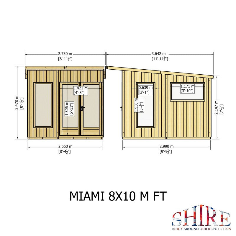 Shire Miami 9' 9" x 8' 4" Pent Summerhouse - Premium Dip Treated Shiplap