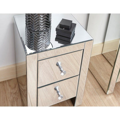 Venetian Slim Bedside Table Mirrored 2 Drawers