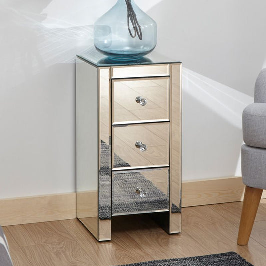 Venetian Slim Bedside Table Mirrored 3 Drawers