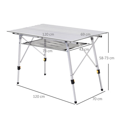 4FT Folding Aluminium Picnic Table Portable Camping BBQ Table Roll Up Top Mesh Layer Rack with Carrying Bag