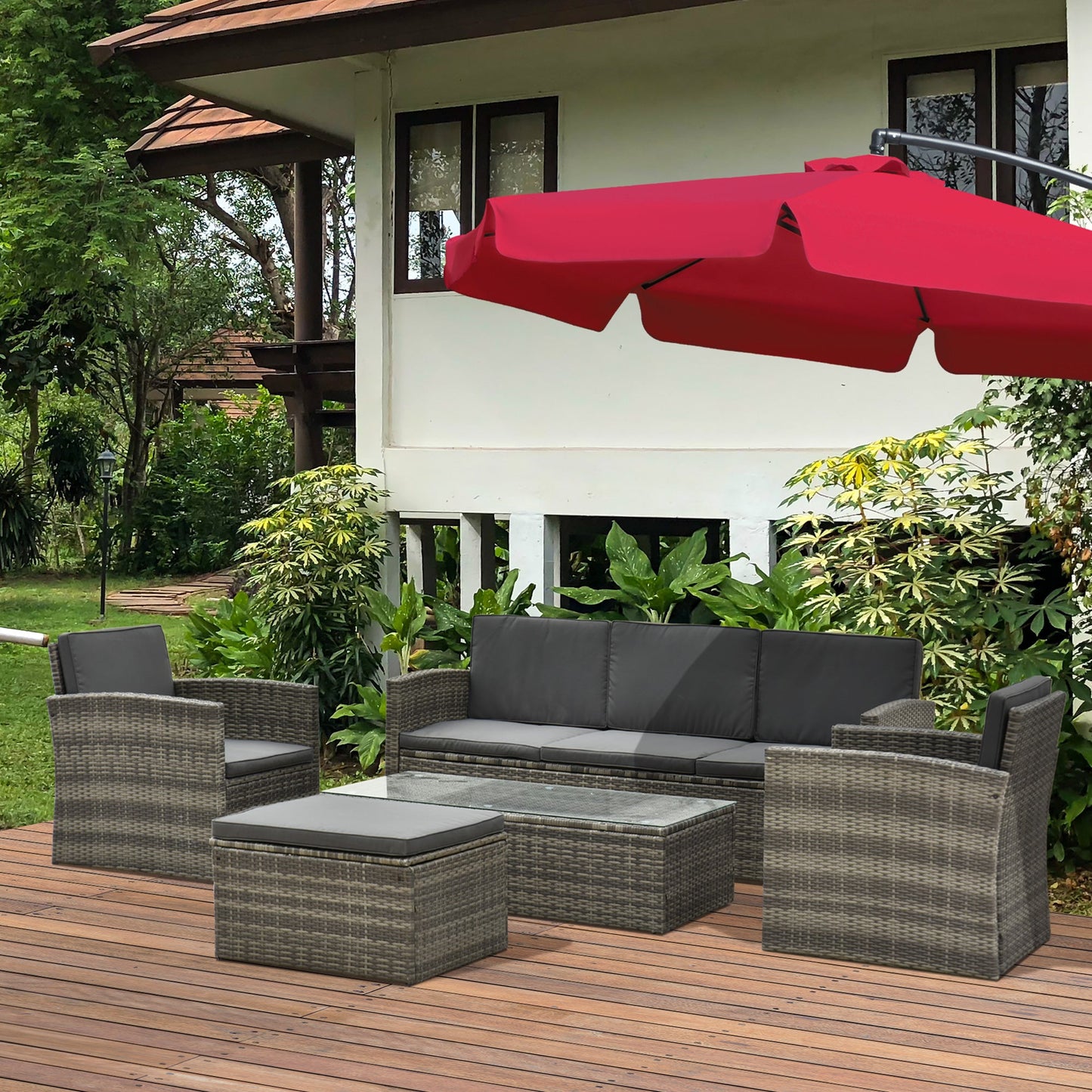 Rattan Garden Furniture Outdoor Patio 5-Piece Wicker Weave Sofa Set with Storage