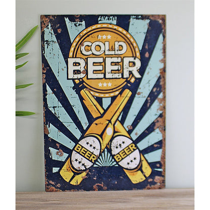 Vintage Cold Beer Sign Metal Wall Mounted - 40cm