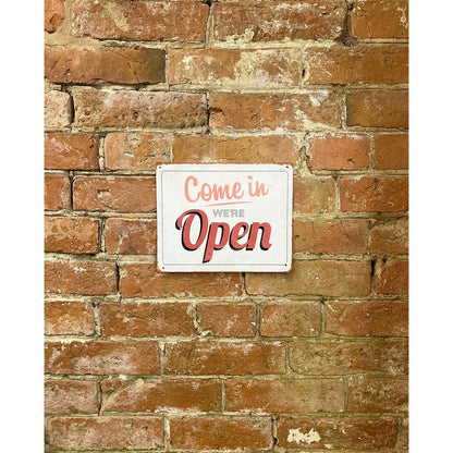 Vintage Come In We're Open Sign Metal Wall Mounted - 25cm