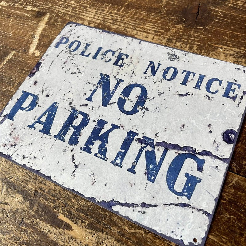 Vintage Police Notice No Parking Sign Metal Wall Mounted - 27cm