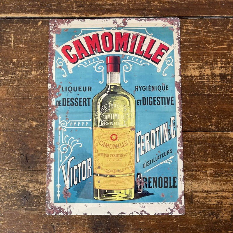 Vintage Camomille Liqueur Sign Metal Wall Mounted - 42cm