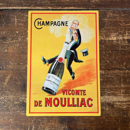 Vintage Champagne Vicomte De Moulliac Sign Metal Wall Mounted - 42cm