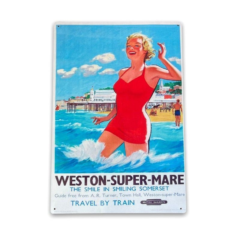 Vintage British Railways Weston-Super-Mare Sign Metal Wall Mounted - 42cm