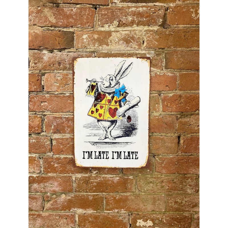 Alice in Wonderland I'm Late Sign Metal Wall Mounted - 28cm