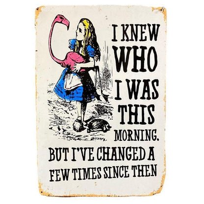 Alice in Wonderland I Knew Who I Was, But I've Changed Sign Metal Wall Mounted - 28cm