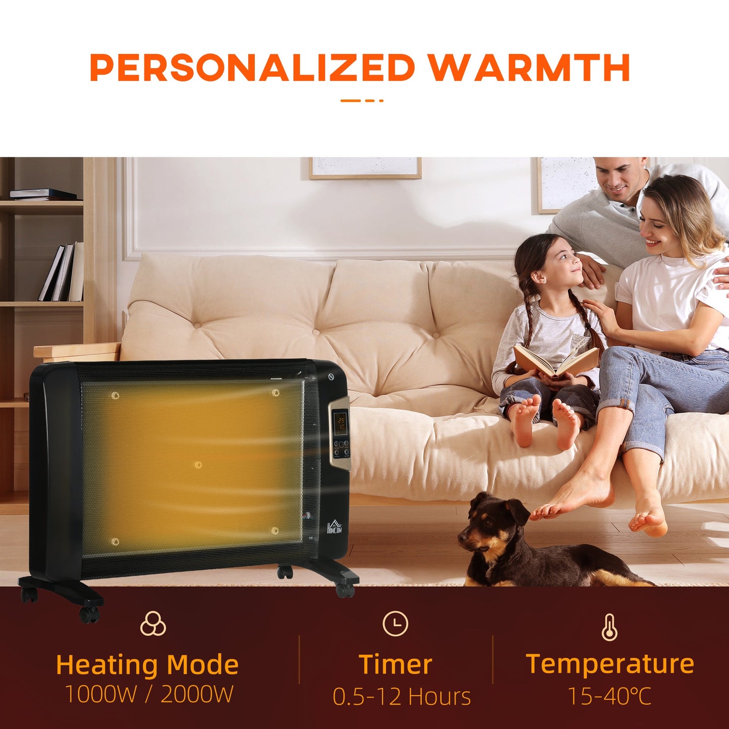 2000W Freestanding Space Heater With Remote Control Black