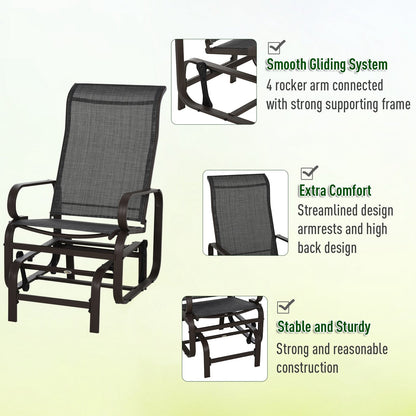 3-Piece Metal Outdoor Gliding Rocking Chair With Tea Table Patio Garden Comfortable Swing Chair Brown