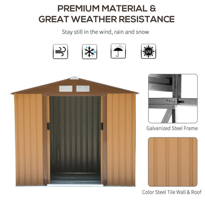 Galvanised 7 x 4' Double Door Apex Garden Shed Lockable Steel Light Brown by Steadfast