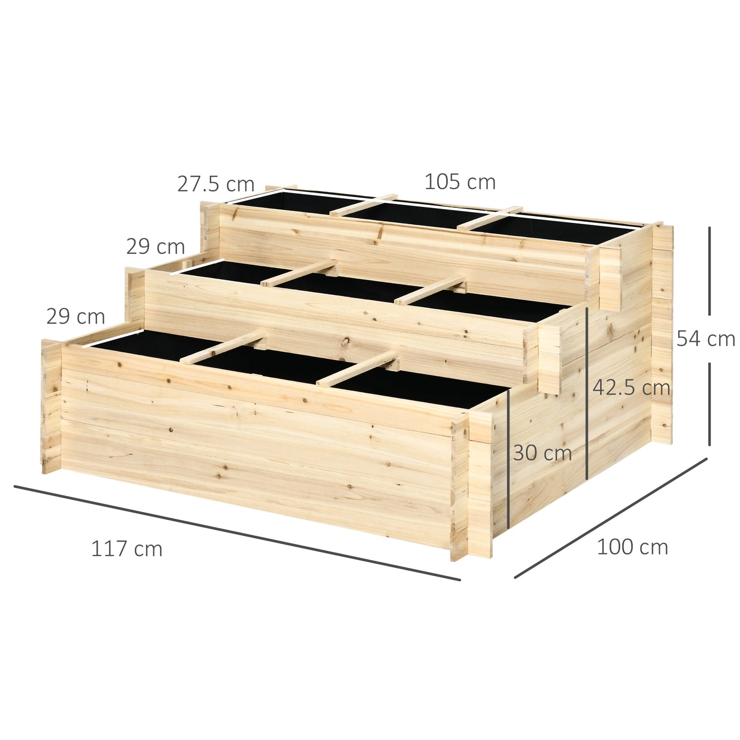 Outsunny 3 Tier Raised Garden Bed Planter Box With 9 Grow Grids And Non-Woven Fabric 117L X 100W X 54H cm