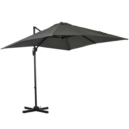 2.5 x 2.5m Patio Offset Parasol Umbrella Cantilever Hanging Aluminium Sun Shade Canopy Shelter 360° Rotation with Crank Handle and Cross Base