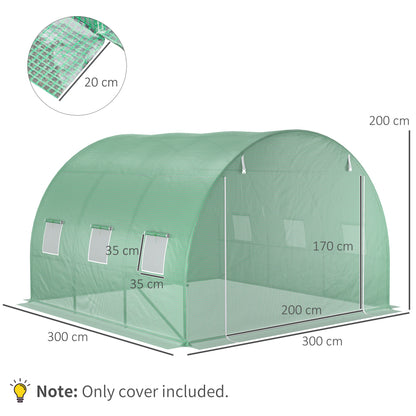 3m x 3m x 2m Greenhouse Replacement Cover ONLY Winter Garden Plant PE Cover for Tunnel Walk-in Greenhouse with Roll-up Windows Door Outdoor