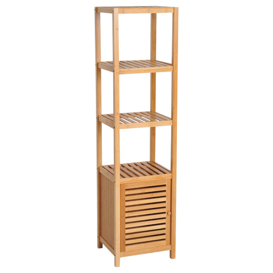 5-Tier 140cm Floor Cabinet Cupboard & Three Shelf Wood Natural