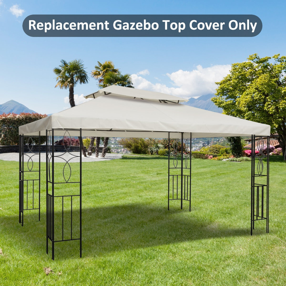 3x4m Gazebo Replacement Roof Canopy 2 Tier Top UV Cover Garden Patio Outdoor Sun Awning Shelters Cream TOP COVER ONLY