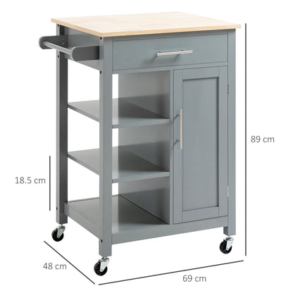 Compact Kitchen Trolley Utility Cart on Wheels with Open Shelf & Storage Drawer for Dining Room