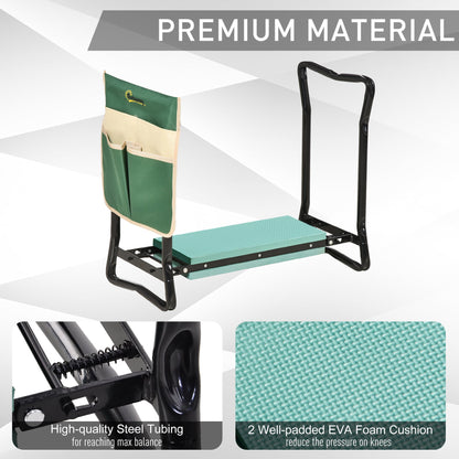 Steel Frame Gardening Kneeler Seat w/ Pouch Green