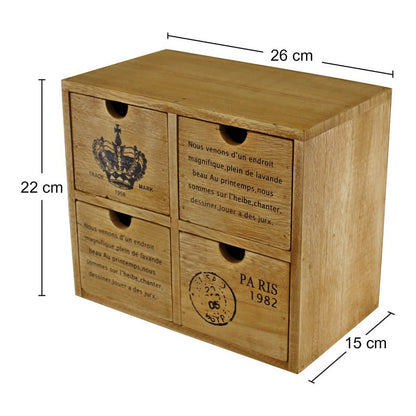 Wood Organiser 4 Drawers 26cm - Natural