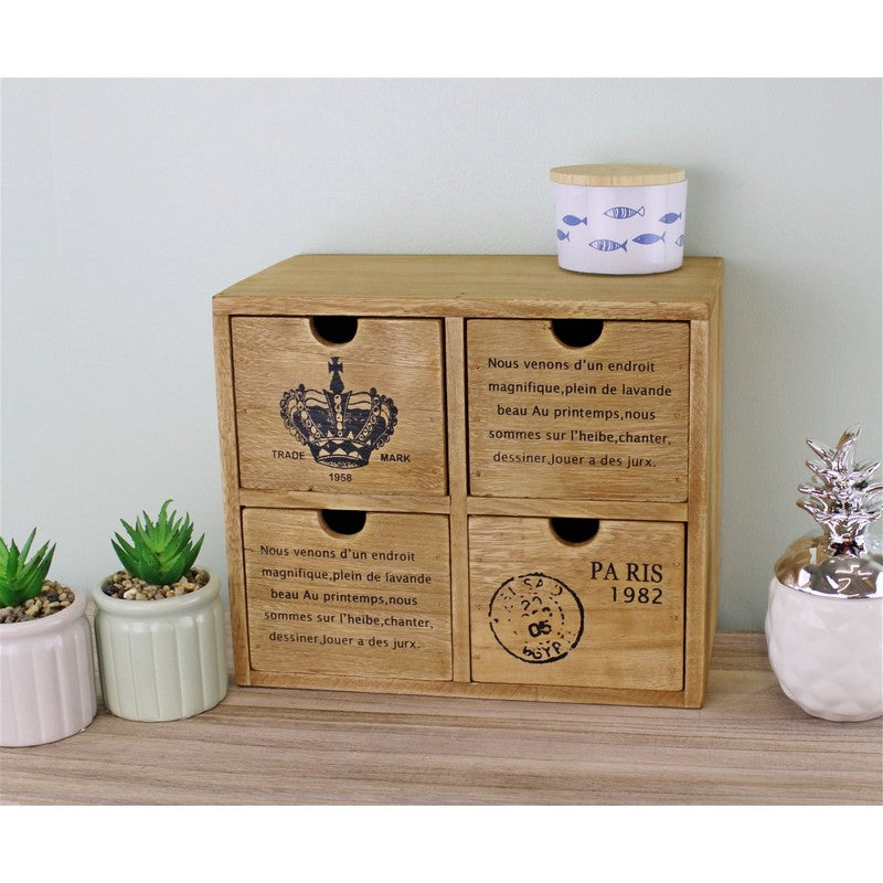 Wood Organiser 4 Drawers 26cm - Natural