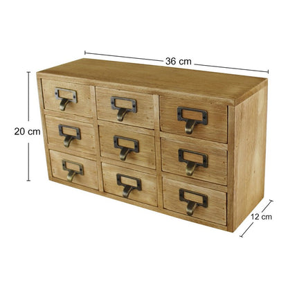 Wood Organiser 9 Drawers 36cm - Natural