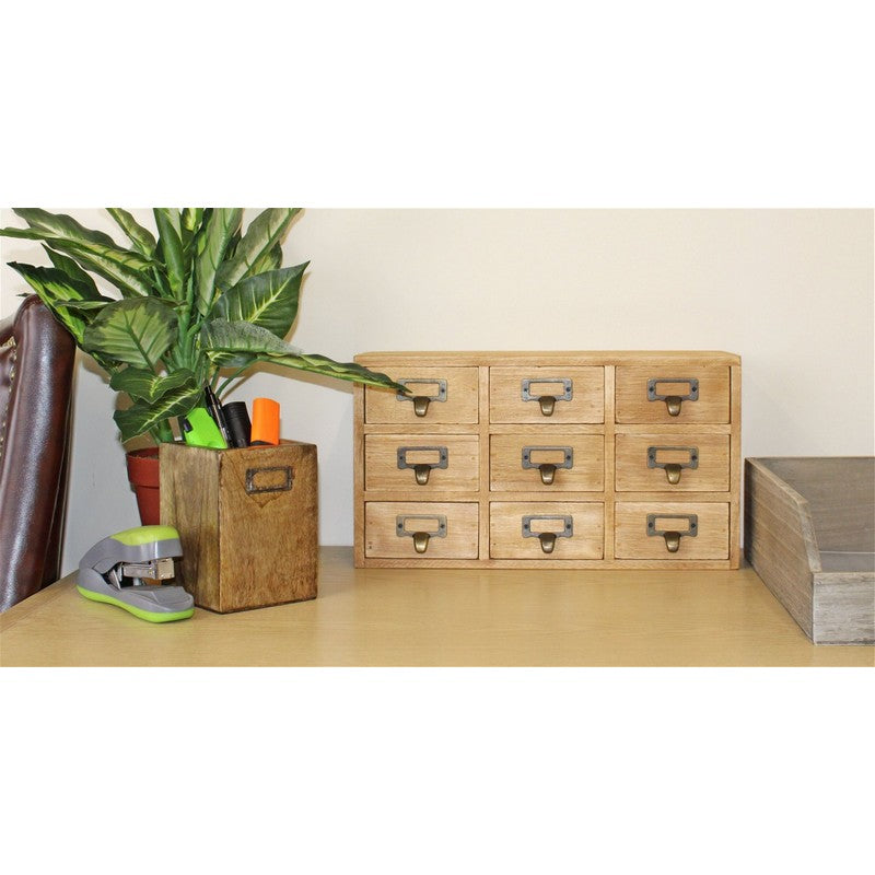 Wood Organiser 9 Drawers 36cm - Natural