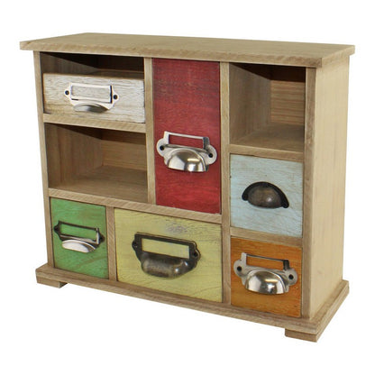 Wood Organiser 6 Drawers 2 Compartments 34cm - Multi Coloured