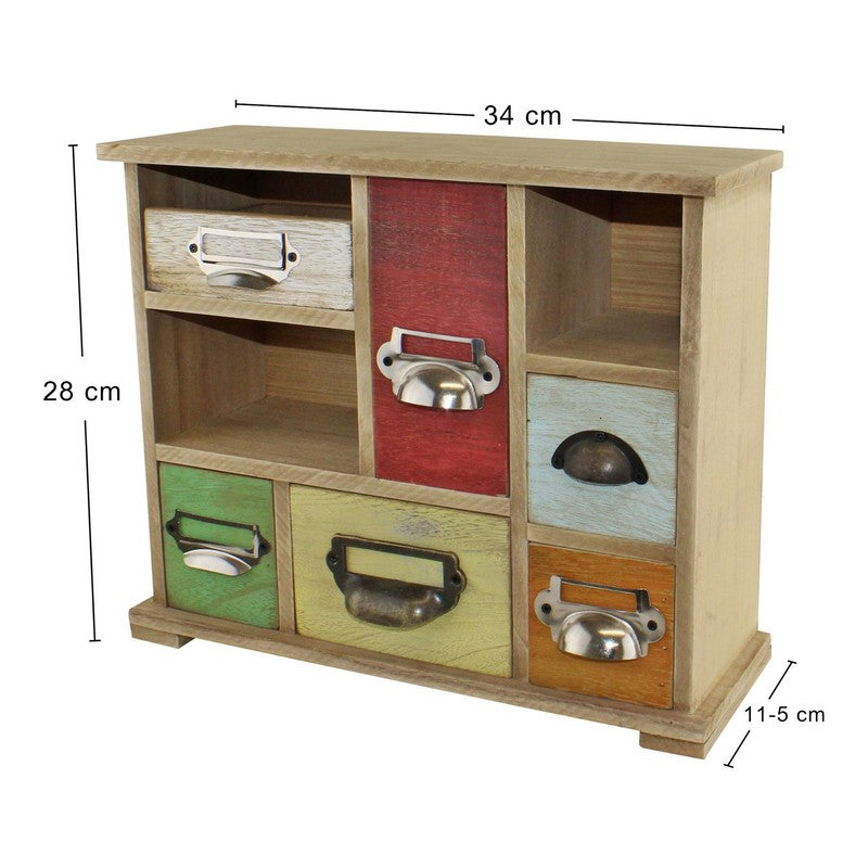 Wood Organiser 6 Drawers 2 Compartments 34cm - Multi Coloured