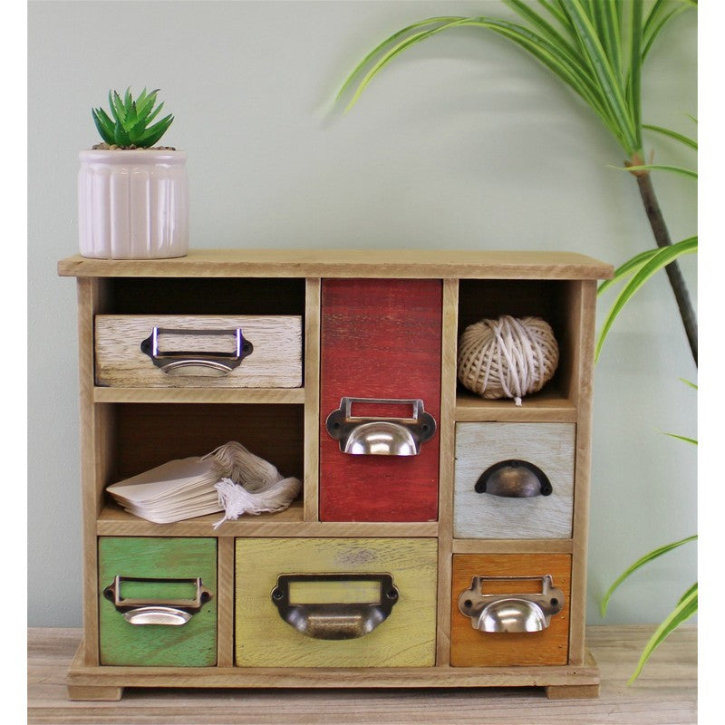 Wood Organiser 6 Drawers 2 Compartments 34cm - Multi Coloured