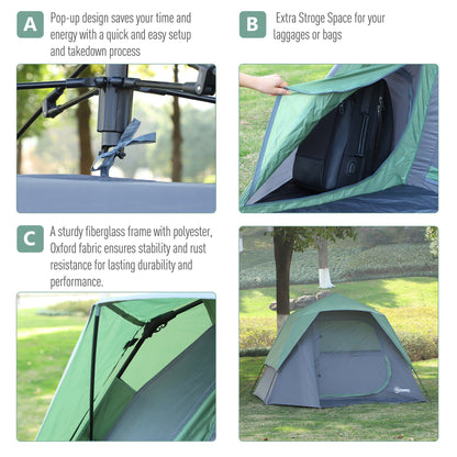 Fibreglass Frame 3/4 Person Lightweight Camping Tent Green